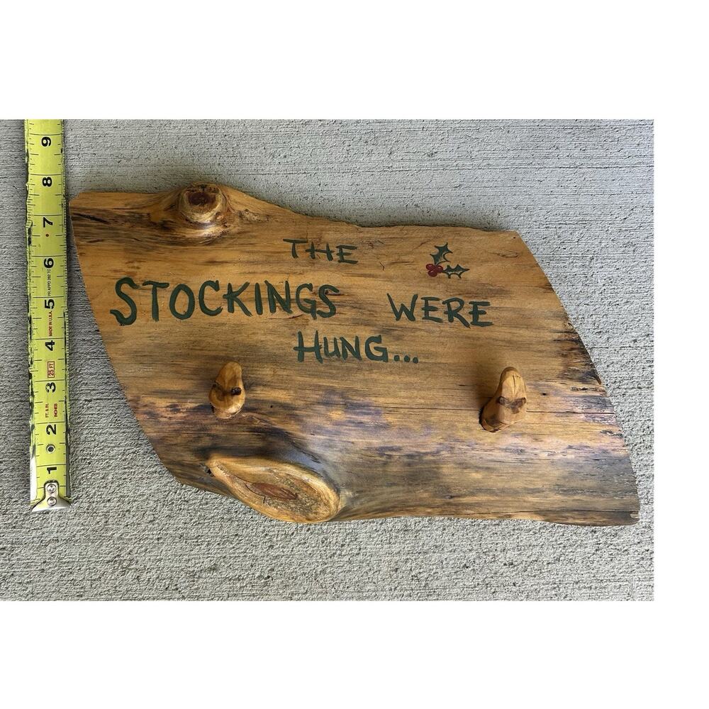 Rustic Handmade Wood Christmas Wall Stocking Holder Sign